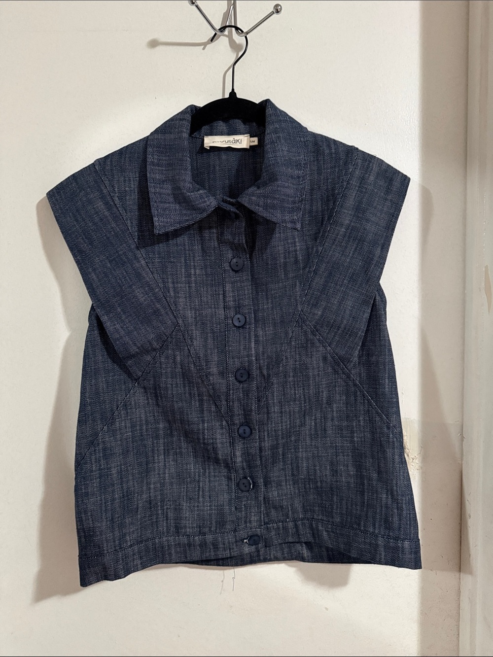 Sleeveless Button-Front Top in Dark Blue by